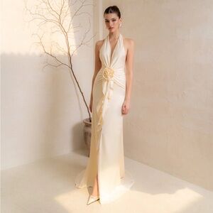 Chic Cream Halter Maxi Dress